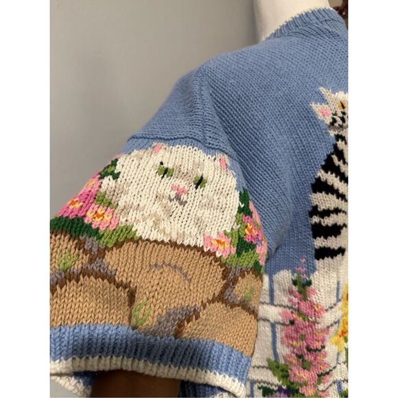 Design Options cat butterfly print embroidered chunky knit top L - Picture 7 of 9